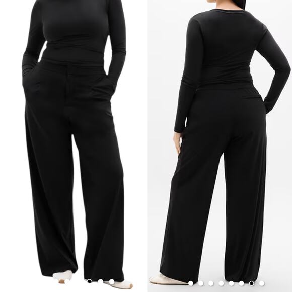 Athleta Women's Pinnacle High Rise Trouser Black Wide Leg Pants Size 16 T - Picture 1 of 12